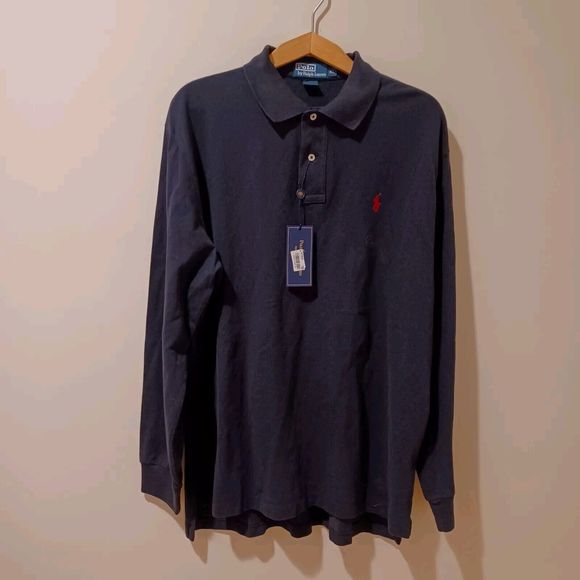NWT Vintage Polo Ralph Lauren Black Long Sleeve Polo Shirt Red Pony Logo Size XL - Picture 1 of 8